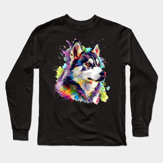 Husky Colorfull Pop Art Design For Dog Onwer Long Sleeve T-Shirt by karishmamakeia